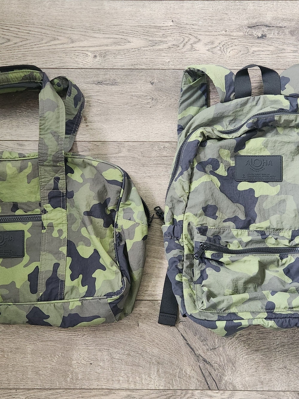 ALOHA Collection Olive & Black Camo Backpack and Duffel Travel Bag Set